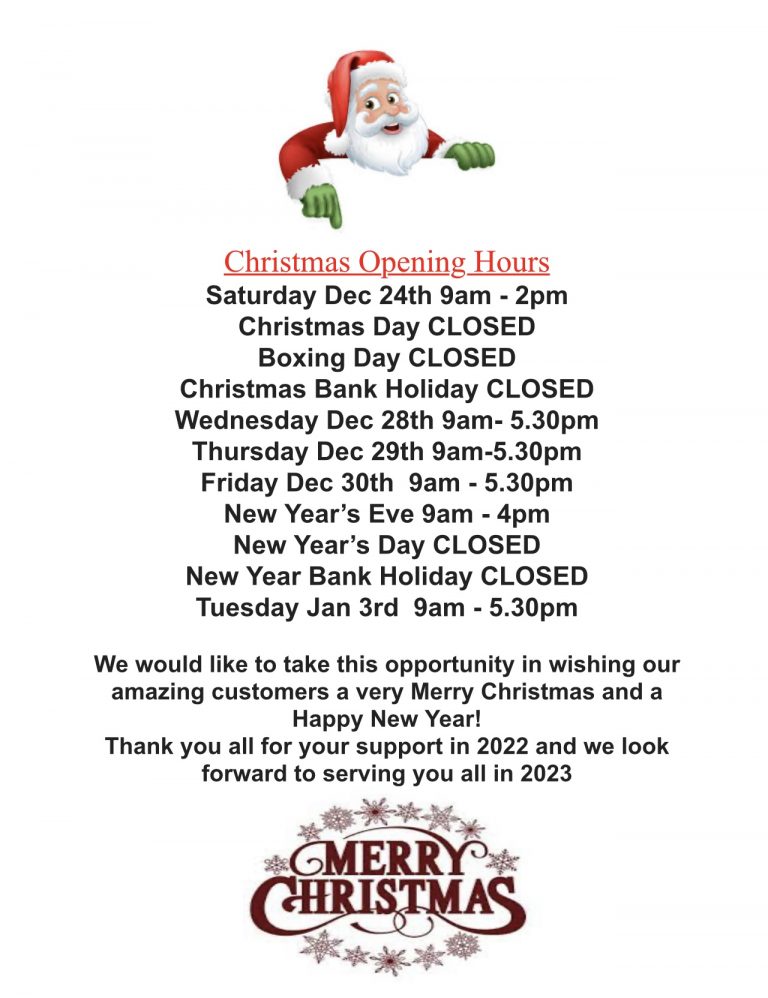 CHRISTMAS OPENING HOURS!
